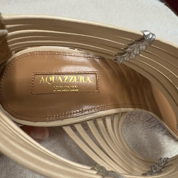 GUC Aquazzura- Ravello Leather Cream Sandals. Size 37 - Picture 9 of 12